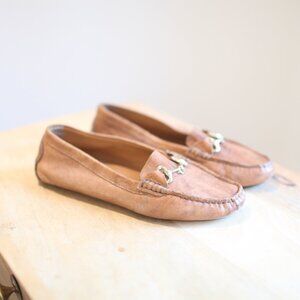 Boemos tan  leather loafers gold buckle flats shoes womens 37 6.6